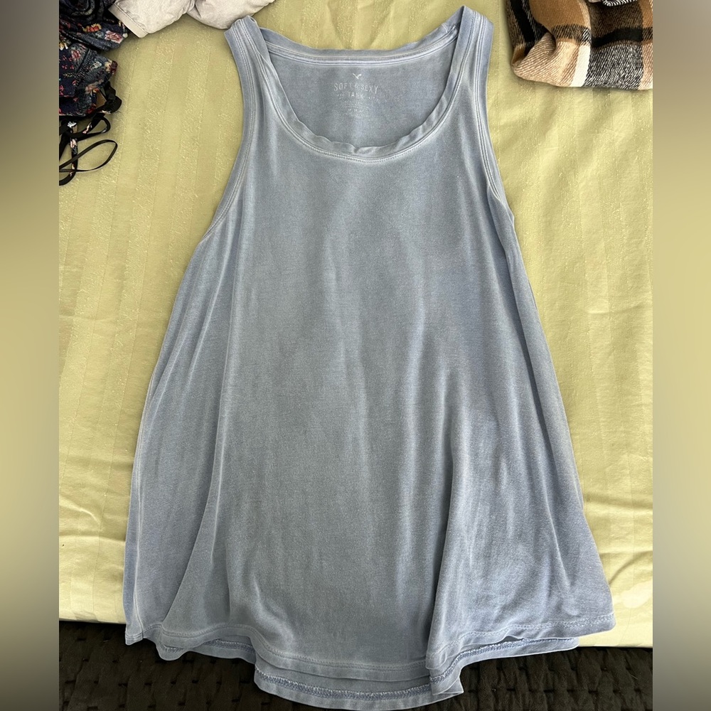 Medium, soft and sexy line at American Eagle, blue tank